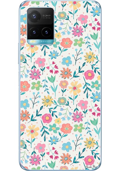 Vivo Y21s/y33s/y32 Uyumlu Dekoratif Çiçekler Baskılı Silikon Kılıf Renkli