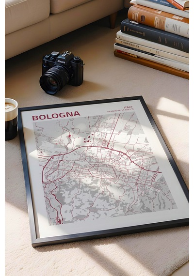 Bologna İtalya Italy Haritası Çerçeveli Tablo Lüks Salon Ofis Duvar Dekorasyonu Hediyelik Tablo