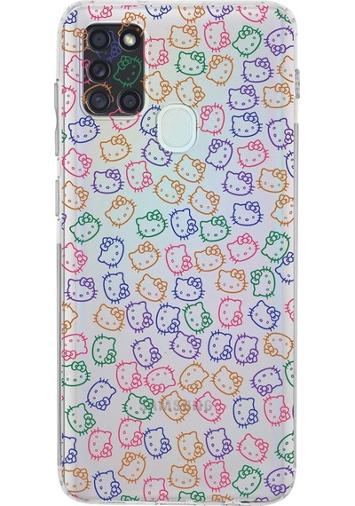 Samsung Uyumlu Galaxy A21s Kamera Korumalı Kapak Hello Kitty Tasarımlı Şeffaf Kılıf Şeffaf