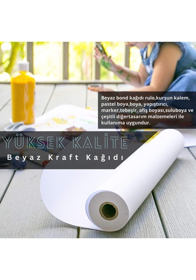 Beyaz Kraft Ambalaj Ve Hediye Paketleme Kağıdı, Rulo Resim, Çeyiz Kağıdı, 80 Gr-70 Cm X 50 Metre