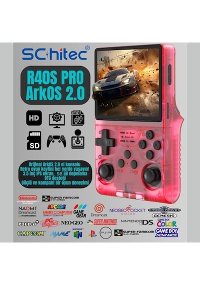 Schitec Retro Arcade R40s Pro Taşınabilir El Atari Konsolu 30.000 Oyunlu 98gb Kırmızı