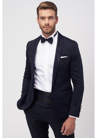 AC&Co / Altınyıldız Classics Erkek Lacı Slim Fit Desenli Smokin Damatlık Lacı Lacivert