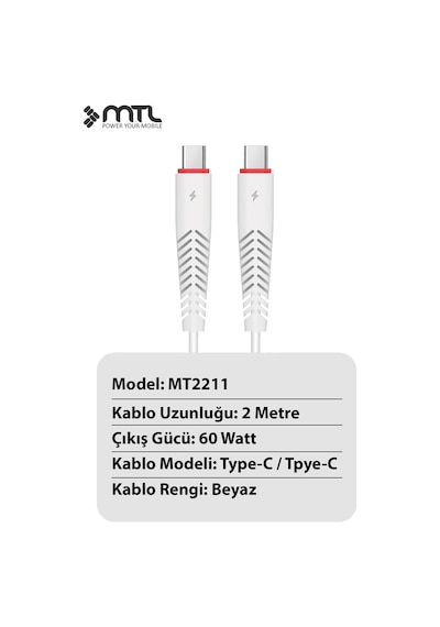 60w Pd Type-c To Type-c Hızlı Şarj Ve Data Kablosu 2 Metre Mt2211