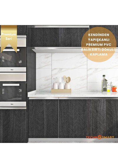 Technosmart 60 100cm Kendinden Yapışkanlı Balıksırtı Desenli Premium Duvar Kağıdı Masa Dolap Kaplama Antrasit