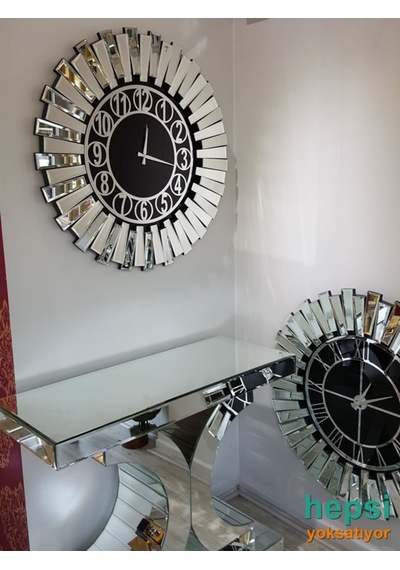 Güneş Silver Circle Black Gümüş Siyah 85 Cm Aynalı Duvar Saati