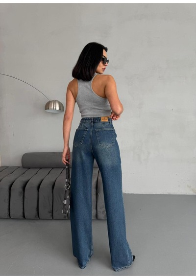 Yan Dikiş Detaylı Wide-leg Tint Jean Mavi