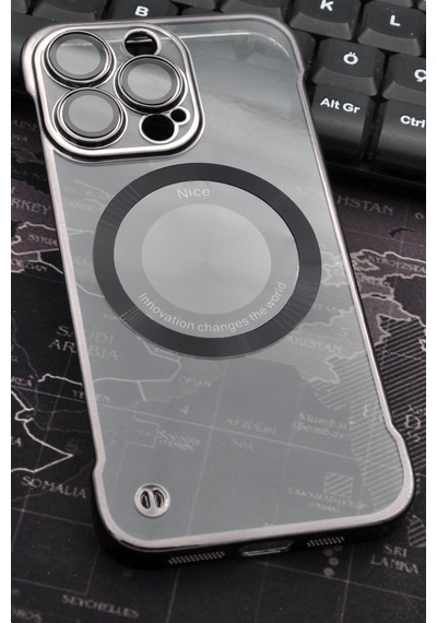 Apple Uyumlu iPhone 14 Pro Max Uyumlu Siyah Renkli İnce Kenarlı Şeffaf Sert Kapak Kılıf Siyah -