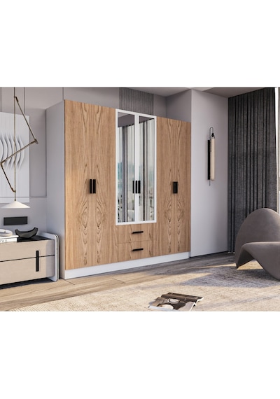 Valeria 6 Kapılı 2 Çekmeceli Gardrop Geniş Dolap & Aynalı Elbise Dolabı Atlantik Çam & Beyaz Atlantik Çam - Beyaz Valeria 6 Kapılı 2 Çekmeceli Gardrop Geniş Dolap & Aynalı Elbise Dolabı Atlantik Çam & Beyaz Atlantik Çam - Beyaz