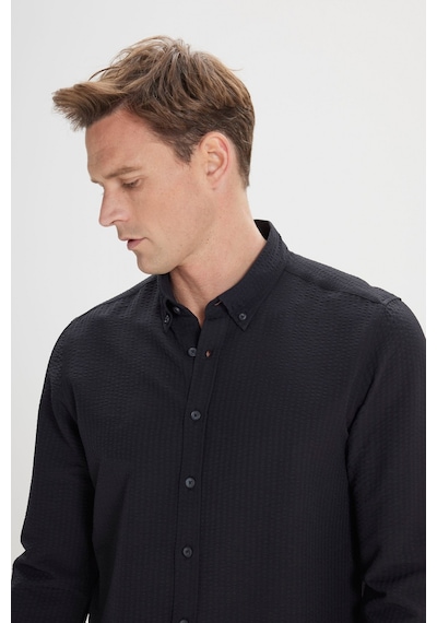 AC&Co / Altınyıldız Classics Erkek Sıyah Slim Fit Dar Kesim Düğmeli Yaka %100 Pamuk Gömlek Sıyah Siyah AC&Co / Altınyıldız Classics Erkek Sıyah Slim Fit Dar Kesim Düğmeli Yaka %100 Pamuk Gömlek Sıyah Siyah