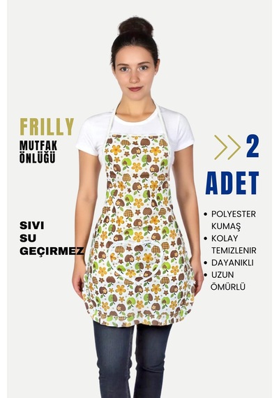 Frilly İkili Paket Mutfak Önlüğü Sıvı Geçirmez Su Geçirmez Mutfak Önlüğü Elmalı