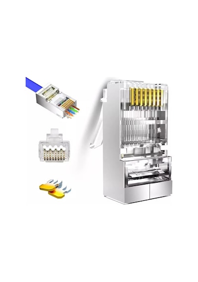 100 Adet - Rj45 Cat6 Metal Ez Yeni Nesil Delikli Konnektör - Çapraz Pinli Easy Type