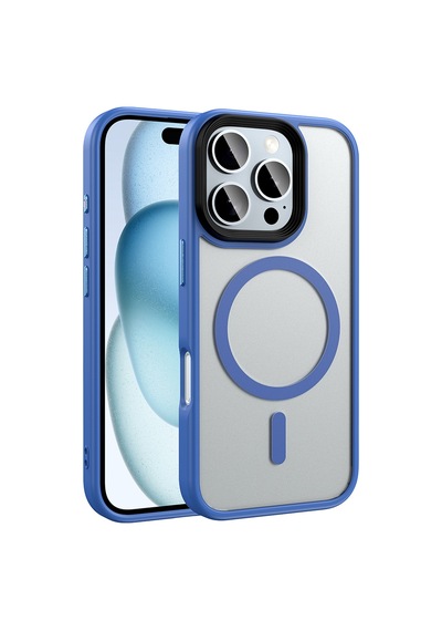 Apple Uyumlu iPhone 16 Pro Kılıf Mat Arka Yüzey Wireless Şarj Özellikli Zore Flet M-safe Kapak Mavi