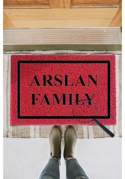 KIVIRCIK PASPAS KISIYE OZEL FAMILY KIRMIZI 40X60 CM Dekoratif Çok Amaçlı Iç ve Dış Kapı Paspası