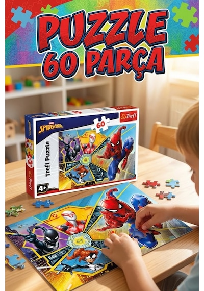 Trefl Örümcek Adam 60 Parça Puzzle Lisanslı - 4 Yaş Üstü Eğitici Çocuk Yapboz Oyuncak 33x22 Cm