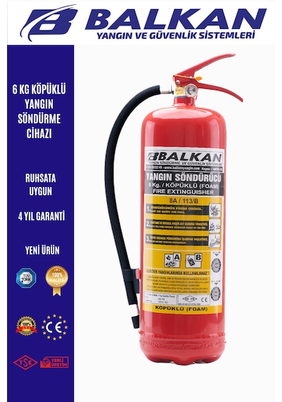 6 Kg Ruhsata Uygun Köpüklü Yangın Söndürme Cihazı