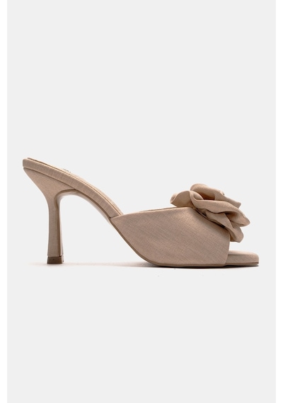 Luvishoes Jempy Bej Keten Çiçekli Kadın Topuklu Terlik Bej