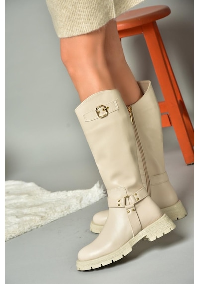 Fox Shoes R518296309 Bej Fermuarlı Kadın Çizme Bej