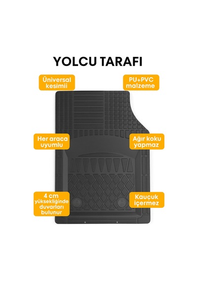 Universal Kesim 3d Havuzlu Oto Paspas Takımı 5 Parça Pu+pvc - Kokusuz Ve Yıkanabilir Siyah