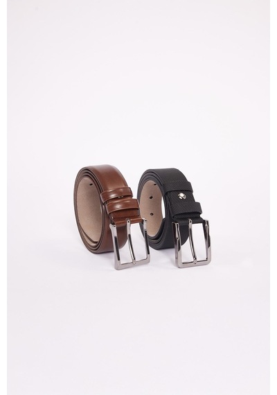 Tudors Erkek 2'li Set 3,5 Cm Klasik Siyah 3,5 Cm Klasik Kahverengi Kemer-34509 Multi