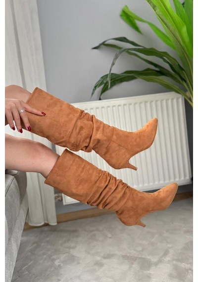 Asmi Shoes Kadın Oslo Topuklu Körüklü Şık Tarz Günlük Rahat Çizme Taba taba