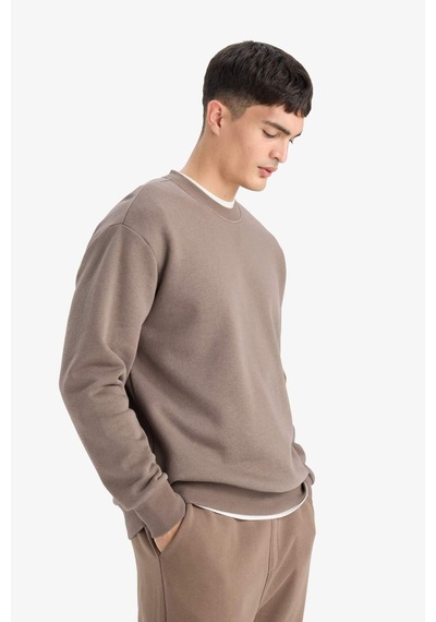 Defacto Relax Fit Bisiklet Yaka Kalın İçi Yumuşak Tüylü Basic Düz Sweatshirt T5139az25aubn571 Kahve