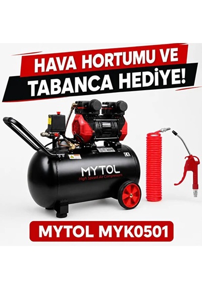 Mytol Myk0501 50 Lt 8 Bar 1.5 Hp Sesli Yüksek Hızlı Yağsız Hava Kompresörü