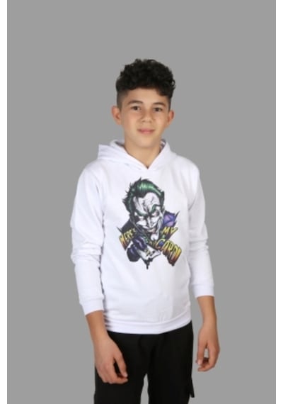 Çocuk Kapşonlu Sweatshırt Beyaz