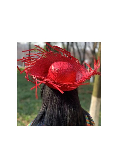 Tropikal Parti Kırmızı Hasır Hawaii Şapkası 13x36 Cm - Parti Şapkası - Parti Ve Kutlama 0 - 99
