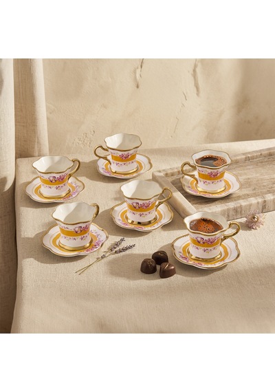 Aryıldız Lal 12 Parça 6 Kişilik Kahve Fincan Takımı Sarı 90 Ml Çok Renkli