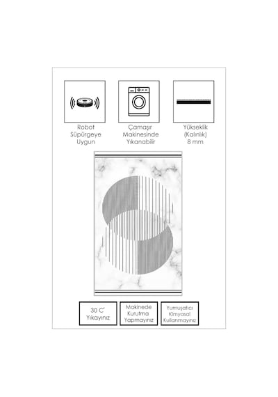 West Home Dijital Baskı Yıkanabilir Kaymaz Taban Beyaz Salon Halısı Mutfak Halısı Yolluk Wh 534 White