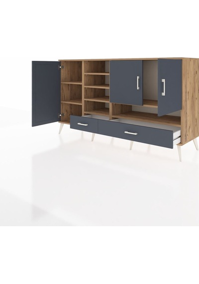 Kronos Konsol 8 Raflı 2 Çekmeceli 3 Kapaklı 176x59x99 Çam-antrasi Çam-antrasit