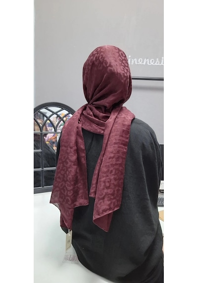 Aminenesil Leopar Desen Aerobin Şal Bordo Renk