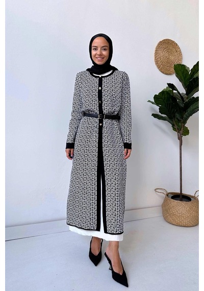 Kahijab Siyah/beyaz Desenli Hırka Siyah