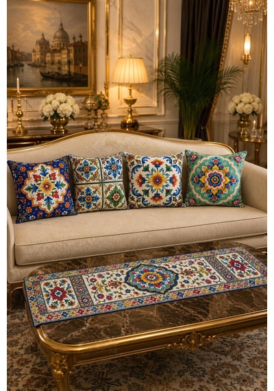 Vibrant Boho 4'lü Kırlent Kılıfı Seti Ve 1 Adet Runner Vibrant Boho - 902980989 Vibrant Boho