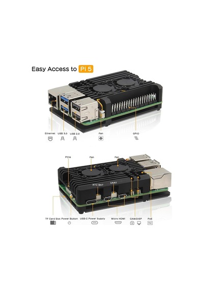 Raspberry Pi 5 Çift Fanlı Alüminyum Kasa Soğutucu Muhafaza Kutusu