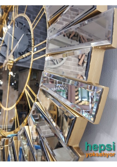 Güneş Gold Black Altın Siyah 85 Cm Dekoratif Aynalı Duvar Saati