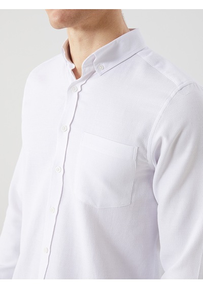 Lcwaıkıkı Classic Beyaz Regular Fit Uzun Kollu Armürlü Erkek Gömlek