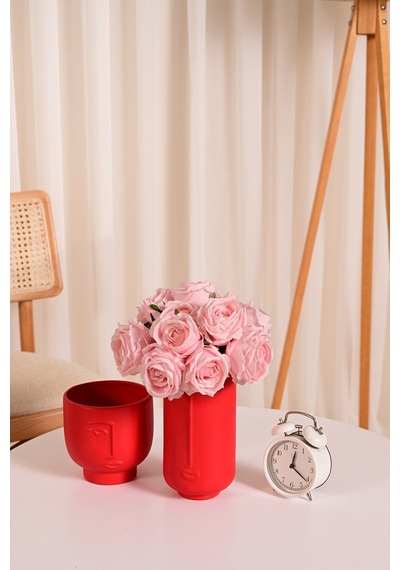Pembe Yapay Lüx Gül Buketi 6 Dallı Premium Canlı Islak Dokulu 30 Cm