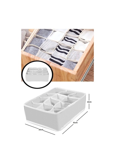 Çizgili Kumaş Organizer 12 Bölmeli Çekmece Içi Düzenleyici- Çizgili Kumaş 30 X 30 Gri Tr Diğer