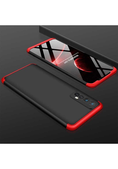 Realme 7 Kılıf Zore Ays Kapak Siyah-Kırmızı