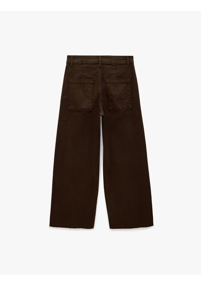 Koton Cepli Rahat Kalıp Kesik Paça Yüksek Bel Jean Pantolon - Culoette Jean Kahverengi 7wal40002mw Kahve