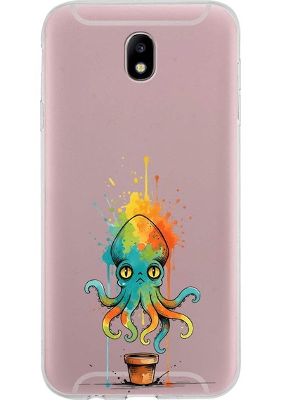 Samsung Galaxy J7 Pro İle Uyumlu Splash Ahtapot Tasarımlı Şeffaf Silikon Kılıf Şeffaf