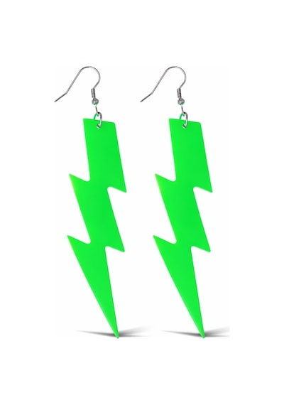 80 Ler 90& 39 Lar Retro Neon Yeşil Şimşek Küpe 10 Cm