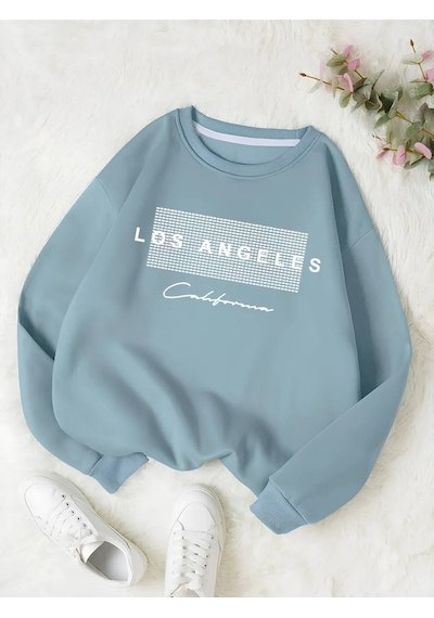 Startmore Çok Renkli Unisex Kadın/erkek Detaylı Los Angeles Özel Baskılı Renkli Oversize Bisiklet Yaka Pamuklu