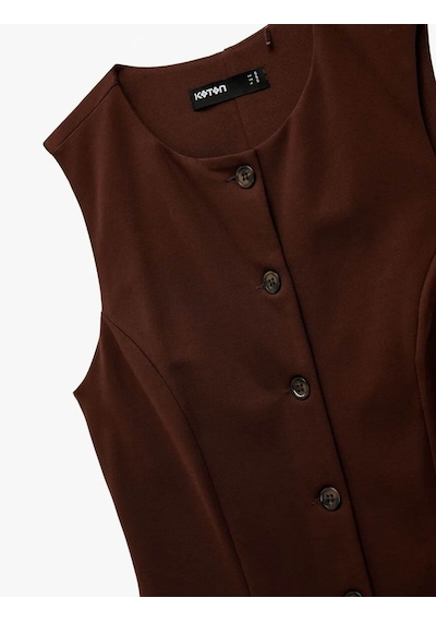Koton V Yaka Düğmeli Slim Fit Kahverengi Kadın Yelek 6wak30093ek Kahverengi