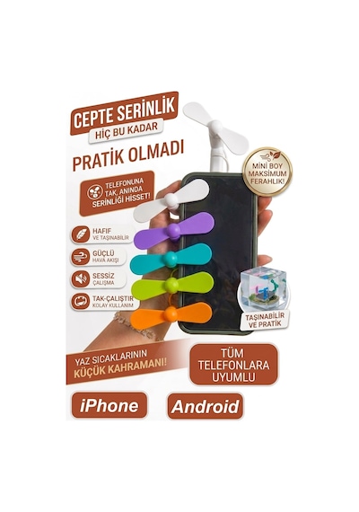 Tüm Telefonlara Uyumlu Mini Cep Vantilatörü Type-c & Lightning 2 Girişli Fan Powerbank Ve Tablet Uyumlu Taşınabilir S