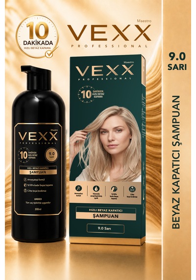 Vexx Professional Beyaz Kapatıcı Pratik Boya Şampuan Sarı 9.0 Amonyaksız Formül 300 Ml.