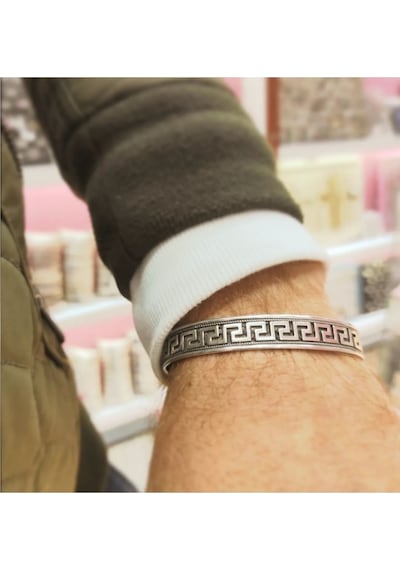 Oriental Kuyumculuk Jewellery Grek Model Gümüş Erkek Bileklik Gümüş