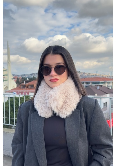 Mollycrush Suni Kürk Yumuşak Boyunluk Premium Mıktanıslı Kışlık Kadın Bej Peluş Boyunluk Bej