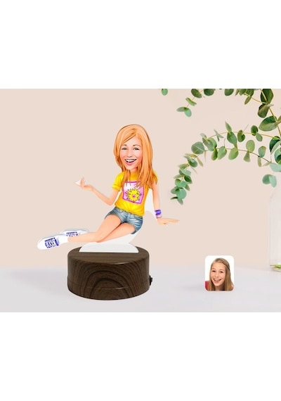 Kişiye Özel Kadın Karikatürlü Dekoratif 3D Biblo Led Işıklı Gece (481496203)